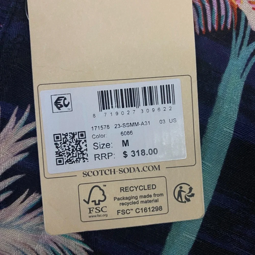 Scotch & Soda Colourful Palm Tree Lightweight Jacket size Medium Linen Half Line